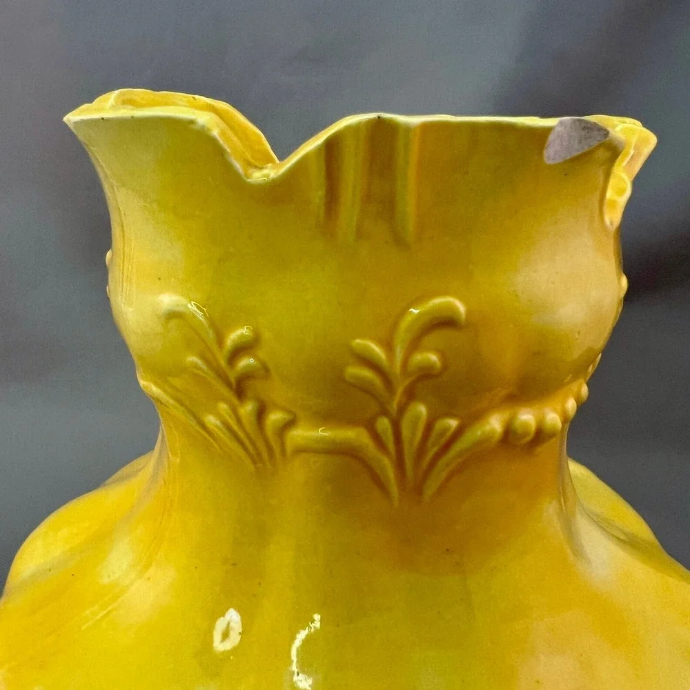 Ceramic Vase Yellow Fair Embossed Scalloped No. 62 Vintage See pics for flaws